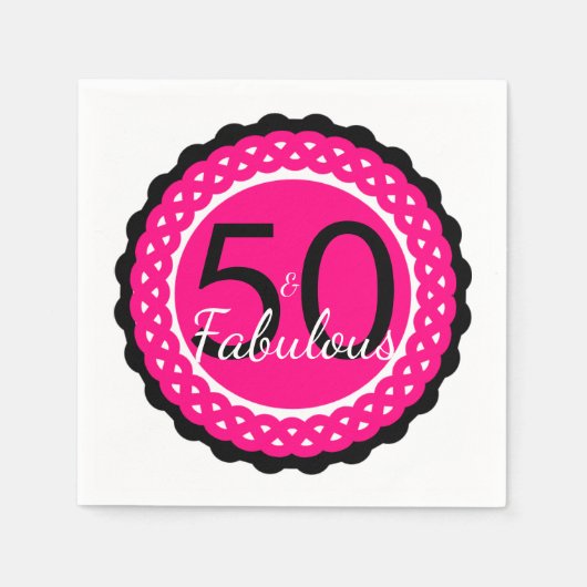 Serviette En Papier Hot rose et noir 50 & Fabuleux fête d'anniversaire (Devant)