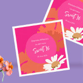 Serviette En Papier Hot rose et orange Floral Seize Anniversaire