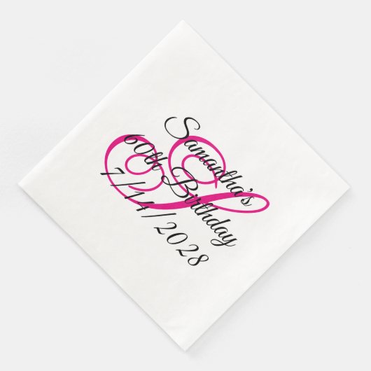 Serviette En Papier Hot rose Fancy Monogramme 60e anniversaire (Coin)