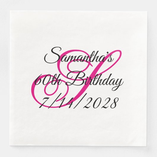Serviette En Papier Hot rose Fancy Monogramme 60e anniversaire (Devant)