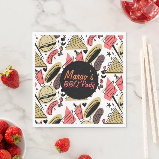 Serviette En Papier Hotdog Burger Doodle BBQ Motif d'anniversaire (En situation)