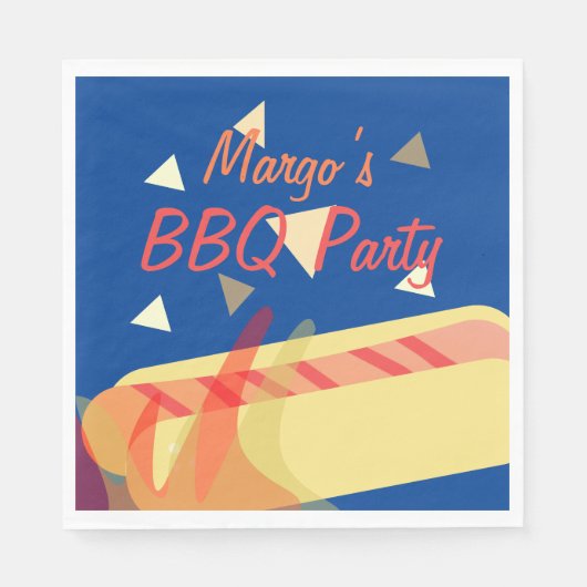 Serviette En Papier Hotdog Cookout BBQ Anniversaire Party Blue Napkins (Devant)