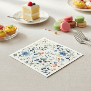 Serviette En Papier Hôtesse de l'événement Blue Floral Watercolor