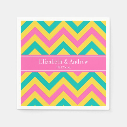 Serviette En Papier HotPink2 Ananas Turquoise LG Chevron Nom Monogramm (Devant)