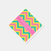 Serviette En Papier HotPink2 Ananas Turquoise LG Chevron Nom Monogramm (Coin)