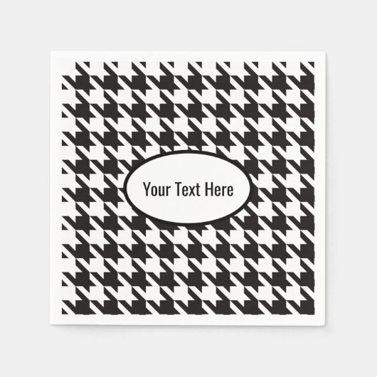Serviette En Papier Houndstooth Mariage noir blanc Personnalisé (Devant)