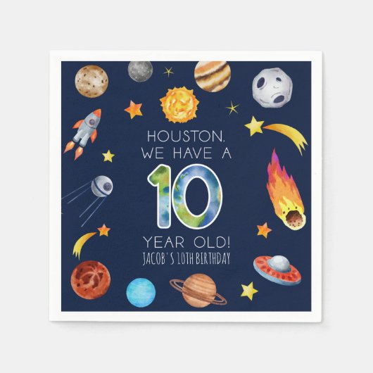 Serviette En Papier Houston We Have A 10 Year Old 10th Birthday Party (Devant)