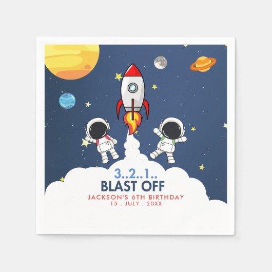 Serviette En Papier "Houston, We Have a Party!" Birthday boy (Devant)