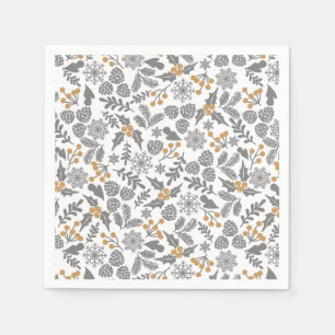 Serviette En Papier Houx d'hiver et motif de vacances de baies