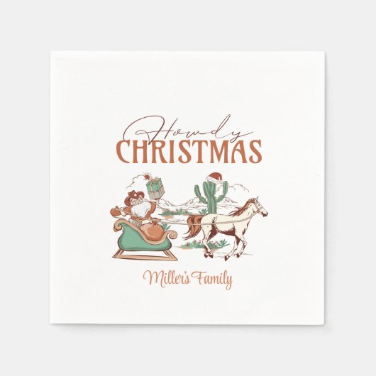 Serviette En Papier Howdy Christmas Typography, Texas Symbol Graphics (Devant)