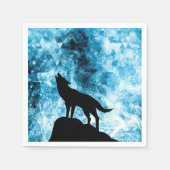 Serviette En Papier Howling Wolf Hiver neige bleue fumée Abstraite (Devant)