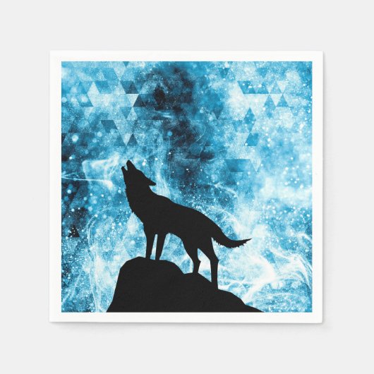 Serviette En Papier Howling Wolf Hiver neige bleue fumée Abstraite (Devant)