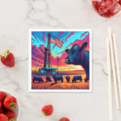 Serviette En Papier Huile à gaz à Sunset Cattle et drapeau américain 2 (En situation)