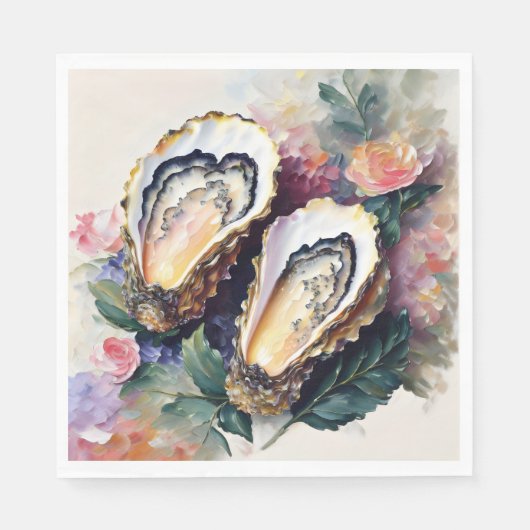 Serviette En Papier Huîtres Aux Fleurs Art (Devant)
