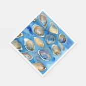Serviette En Papier Huîtres Clams Coquillages Aquarelle Bleu (Coin)