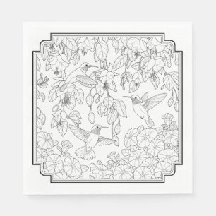 Serviette En Papier Hummingbirds and Flowers Adult Coloring Page