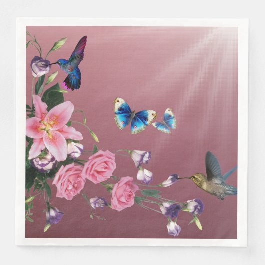 Serviette En Papier Hummingbirds Fleurs Papillons Papier Napkins (Devant)