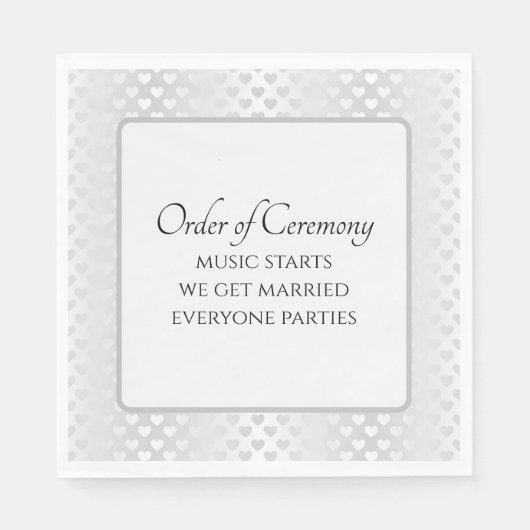 Serviette En Papier Humorous Wedding Text with Shimmering Hearts (Devant)