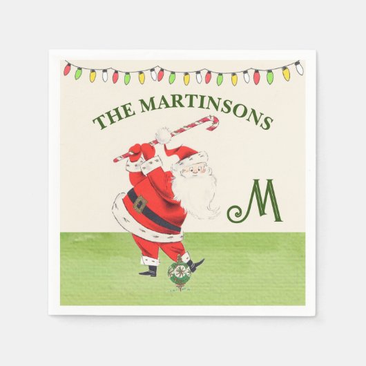 Serviette En Papier Humour amusant Retro Père Noël Plays Golf Monogram (Devant)