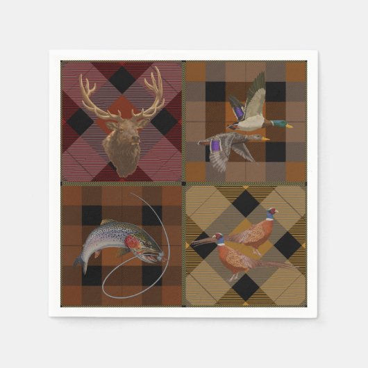 Serviette En Papier Hunt Club Plaid with Wildlife Game (Devant)