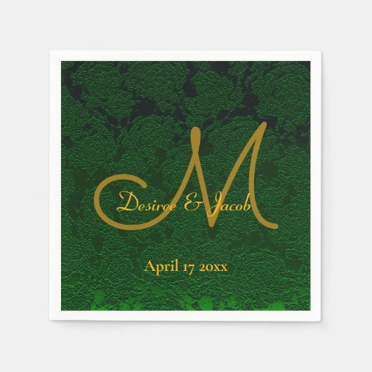 Serviette En Papier Hunter Green Gold Mariage Réception Monogramme (Devant)