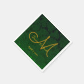 Serviette En Papier Hunter Green Gold Mariage Réception Monogramme (Coin)