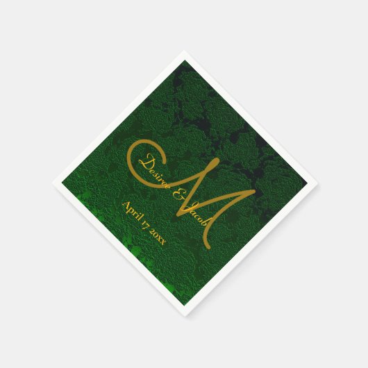 Serviette En Papier Hunter Green Gold Mariage Réception Monogramme (Coin)