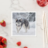 Serviette En Papier Husky dans la neige (En situation)