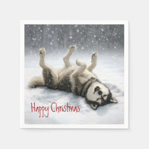 Serviette En Papier Husky Sibérien Créant un Ange de Neige