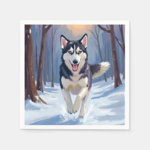 Serviette En Papier Husky sibérien Peinture de chien hiver