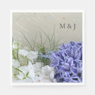 Serviette En Papier Hyacinthe bleu avec fleurs stocks blanches