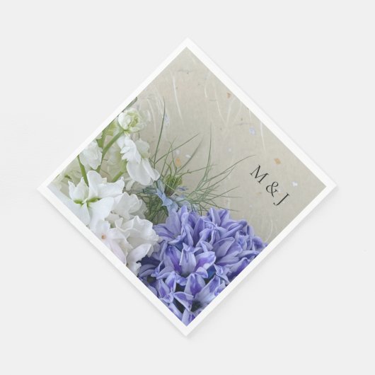 Serviette En Papier Hyacinthe bleu avec fleurs stocks blanches (Coin)