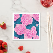 Serviette En Papier Hydrangea aquarelle motif, rose et bleu (En situation)