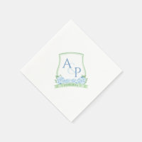 Hydrangea Bleu Aquarelle Monogramme Mariage Vert