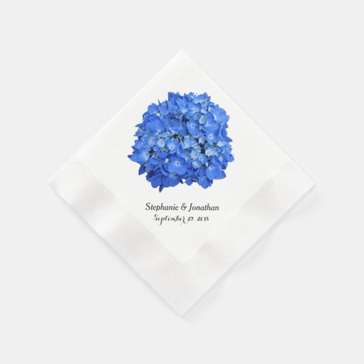Serviette En Papier Hydrangea Bleu de Mariage Sur Mesure (Coin)