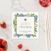 Serviette En Papier Hydrangea Bleu Doré 40e Anniversaire de Mariage (En situation)