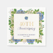 Serviette En Papier Hydrangea Bleu Doré 40e Anniversaire de Mariage (Devant)