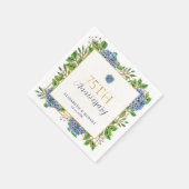 Serviette En Papier Hydrangea Bleu Doré 75e Anniversaire de Mariage (Coin)