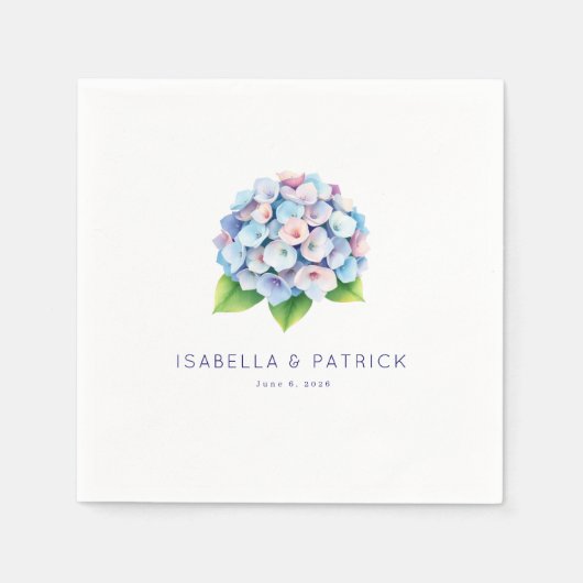 Serviette En Papier Hydrangea bleu rose sérène aquarelle (Devant)