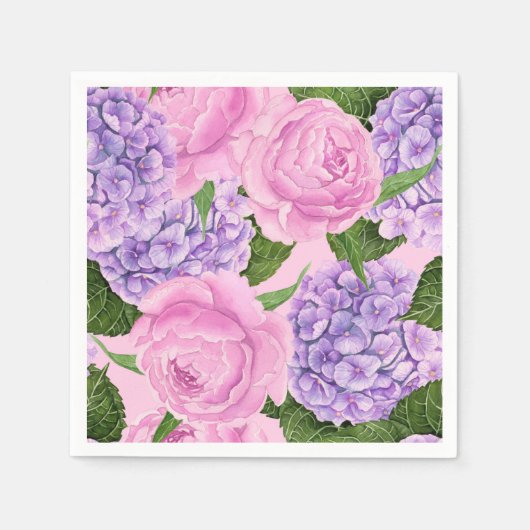 Serviette En Papier Hydrangea et motif de pivoine (Devant)