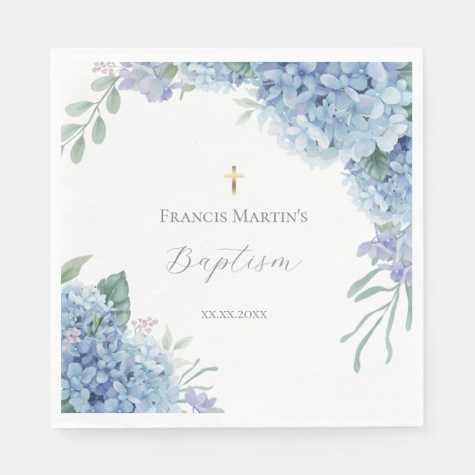 Serviette En Papier Hydrangea floral Baptême (Devant)