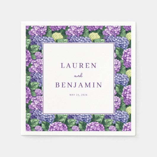 Serviette En Papier Hydrangea Florale Violette Élégante (Devant)
