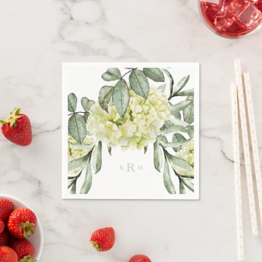 Serviette En Papier Hydrangea Foliage Monnaie Monogramme Cocktail Serv (En situation)