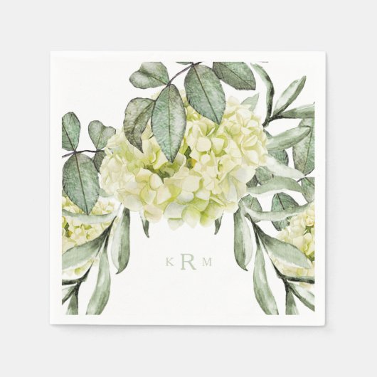 Serviette En Papier Hydrangea Foliage Monnaie Monogramme Cocktail Serv (Devant)
