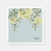Serviette En Papier Hydrangea Foliage Monogramme Dusty Blue Cocktail (Devant)