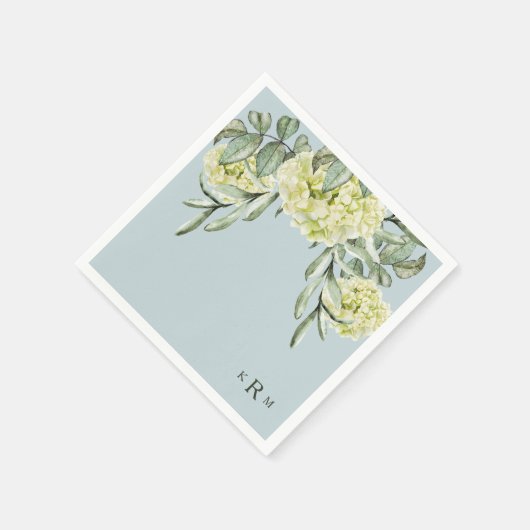 Serviette En Papier Hydrangea Foliage Monogramme Dusty Blue Cocktail (Coin)
