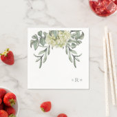 Serviette En Papier Hydrangea Foliage Sage Monogramme Cocktail Serviet (En situation)