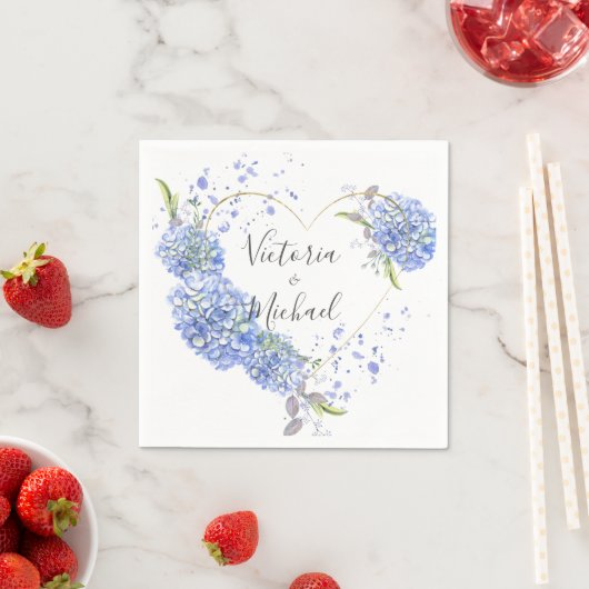 Serviette En Papier Hydrangea Gold Heart Mariage d'aquarelle (En situation)