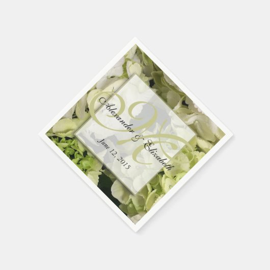 Serviette En Papier Hydrangea Mariage Monogramme personnalisé (Coin)