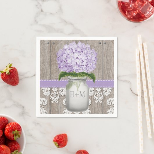 Serviette En Papier Hydrangea Mason Jar violet monogramme (En situation)